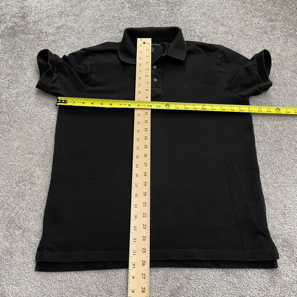 American Eagle Standard Fit Polo Shirt Mens Medium Balck Short Sleeve Cotton Top
